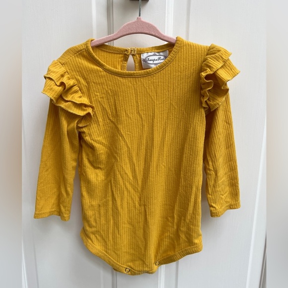 Searingtown Road 18M Mustard Yellow Ruffle Long Sleeve Onesie Bodysuit - Picture 1 of 5